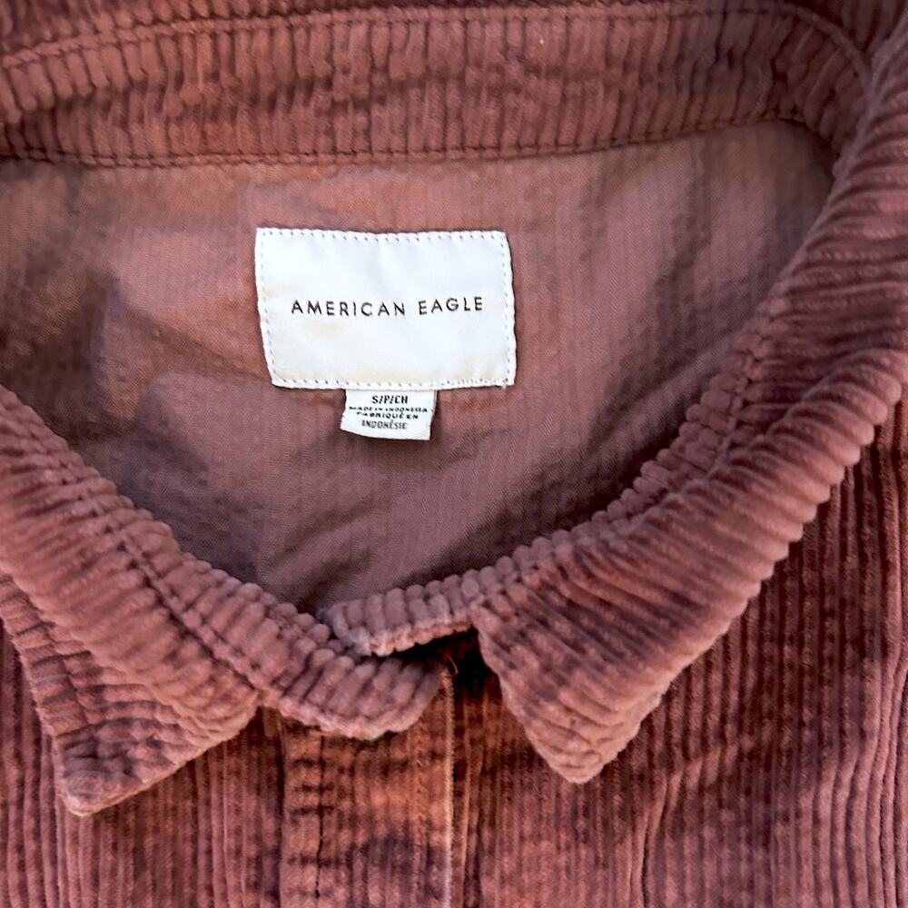 AE Chocolate Brown Corduroy Cropped Boho Jacket SM Cozy Fall Grunge Long Sleeve - Picture 4 of 8